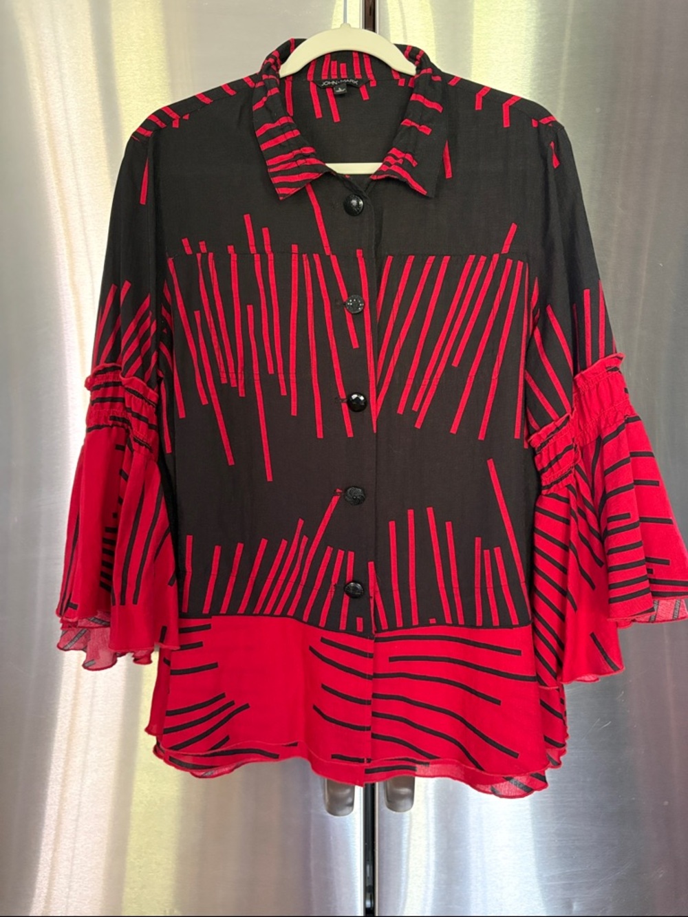 John Mark Black and Red Striped Button-Front Jacket